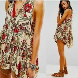 Free People Purple Haze Floral Printed Tunic Tank Neutral Hummingbird size L